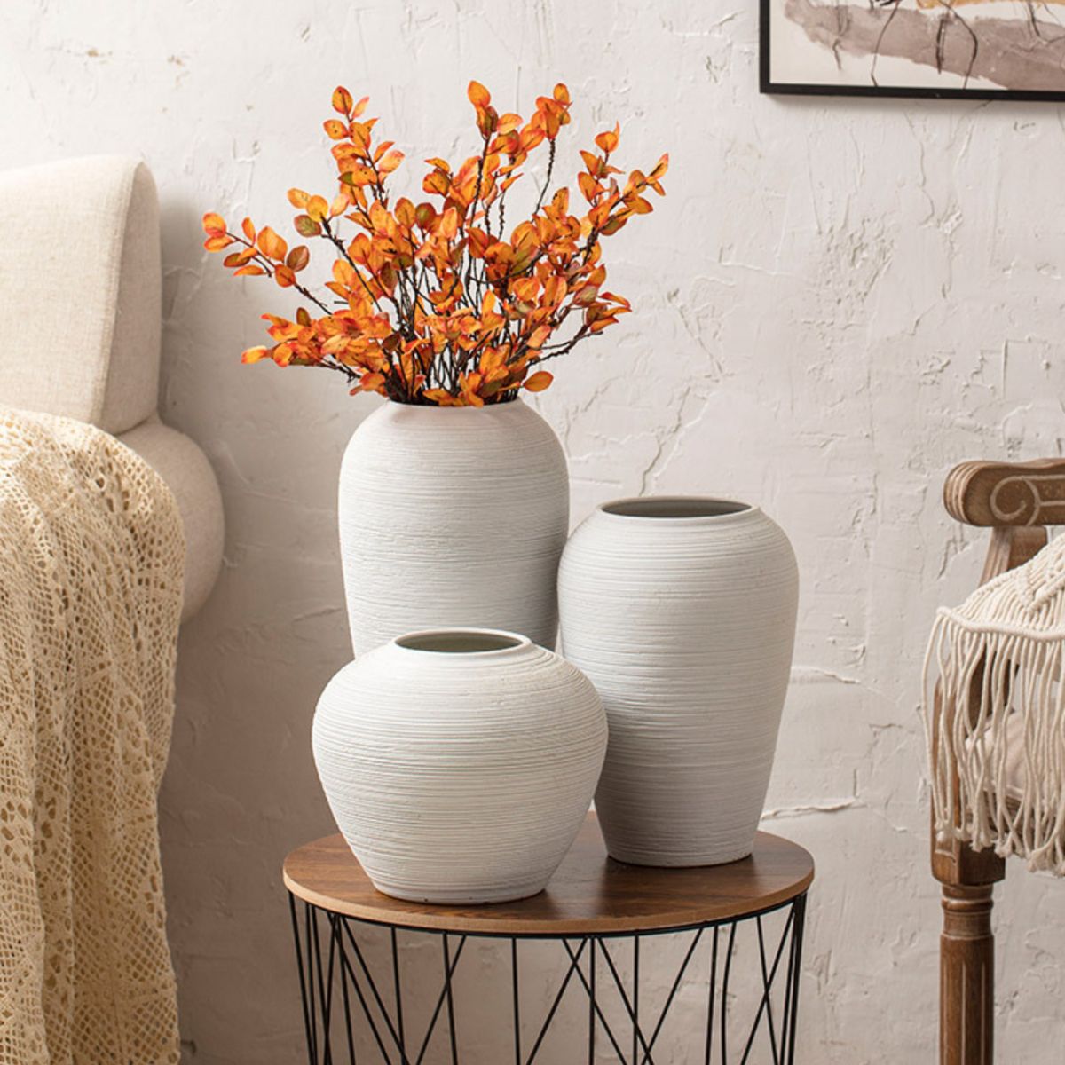 Oval white ceramic vase