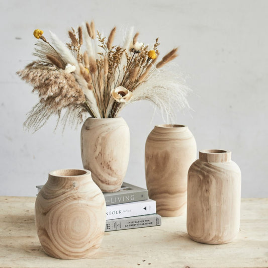 Beige textured wooden vase