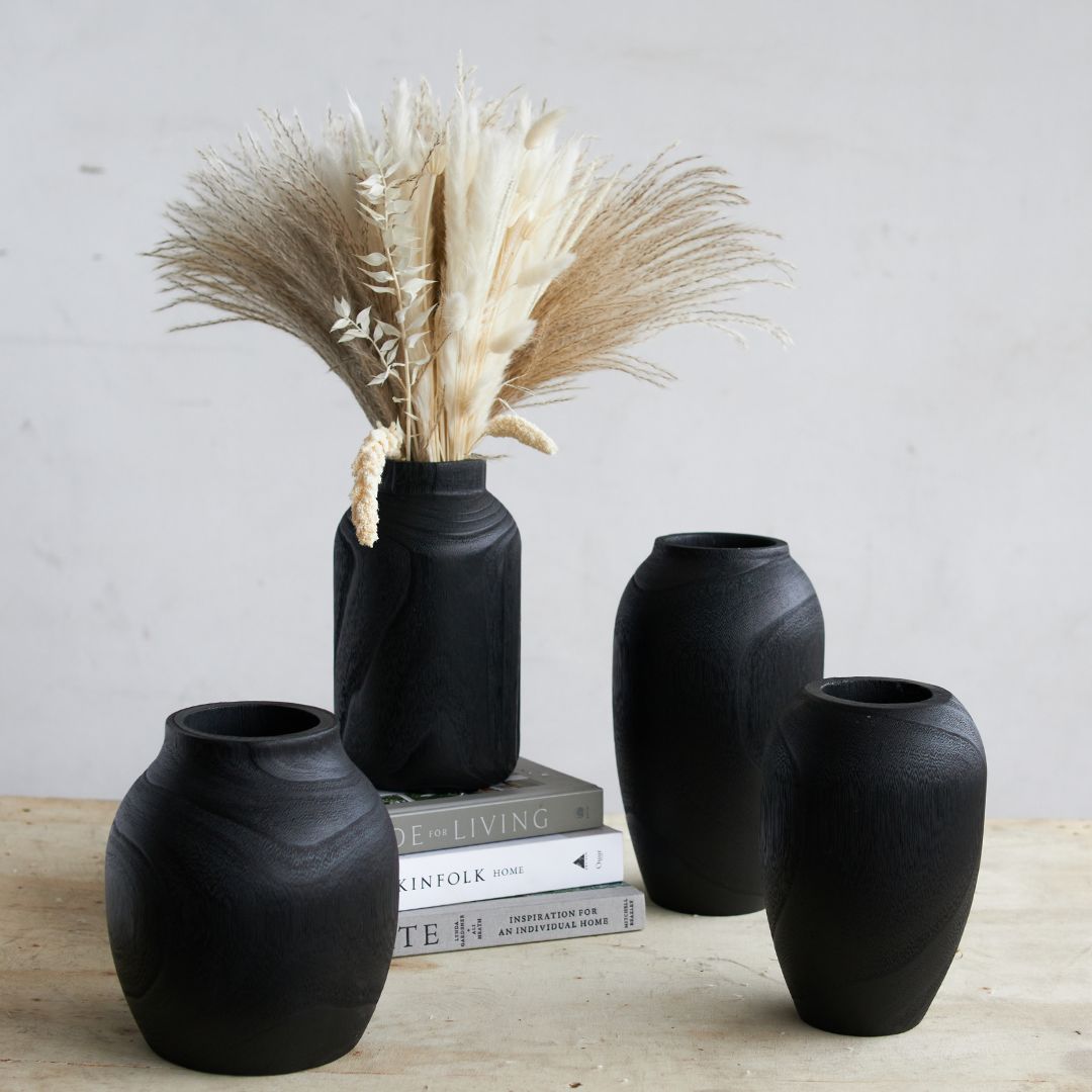 Black modern wooden vase