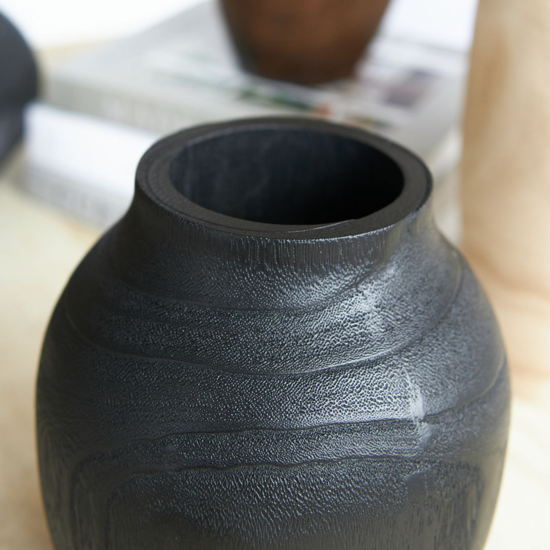 Black modern wooden vase