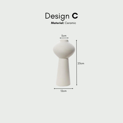 White three-piece ceramic decorative vase set